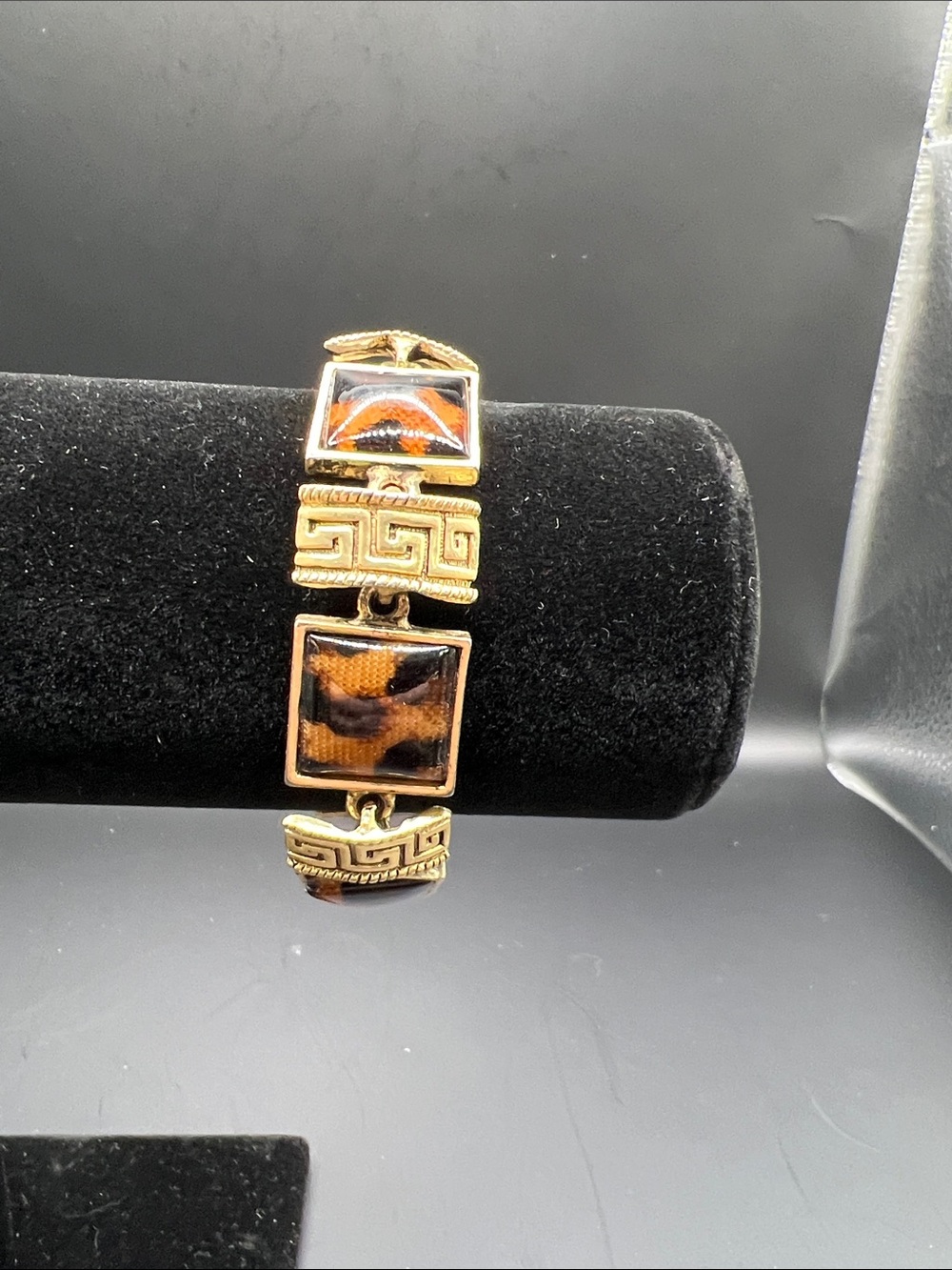 Gold-Tone Brown Tortoiseshell Tile Stretch Bracelet